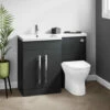 Harbour Icon 1100mm Right Hand Combination Bathroom Toilet & Sink Unit With Harbour Toilet And Cistern - Graphite Grey 2 Harbour Icon 1100mm Right Hand Combination Bathroom Toilet & Sink Unit With Harbour Toilet And Cistern - Graphite Grey -TAP WAREHOUSE Shop lili combination unit matt grey chrome handle lifestyle2