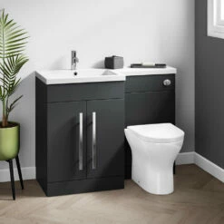 Harbour Icon 1100mm Right Hand Combination Bathroom Toilet & Sink Unit With Harbour Toilet And Cistern - Graphite Grey