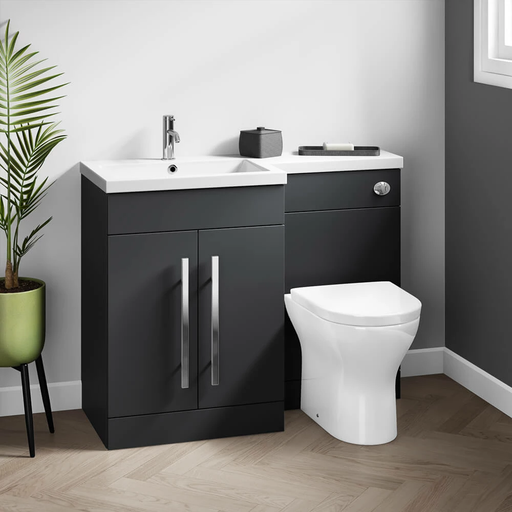 Harbour Icon 1100mm Right Hand Combination Bathroom Toilet & Sink Unit With Harbour Toilet And Cistern - Graphite Grey 3 Harbour Icon 1100mm Right Hand Combination Bathroom Toilet & Sink Unit With Harbour Toilet And Cistern - Graphite Grey