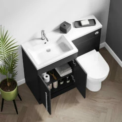 Harbour Icon 1100mm Right Hand Combination Bathroom Toilet & Sink Unit With Harbour Toilet And Cistern - Graphite Grey 18 Harbour Icon 1100mm Right Hand Combination Bathroom Toilet & Sink Unit With Harbour Toilet And Cistern - Graphite Grey -TAP WAREHOUSE Shop lili combination unit matt grey chrome handle lifestyle3
