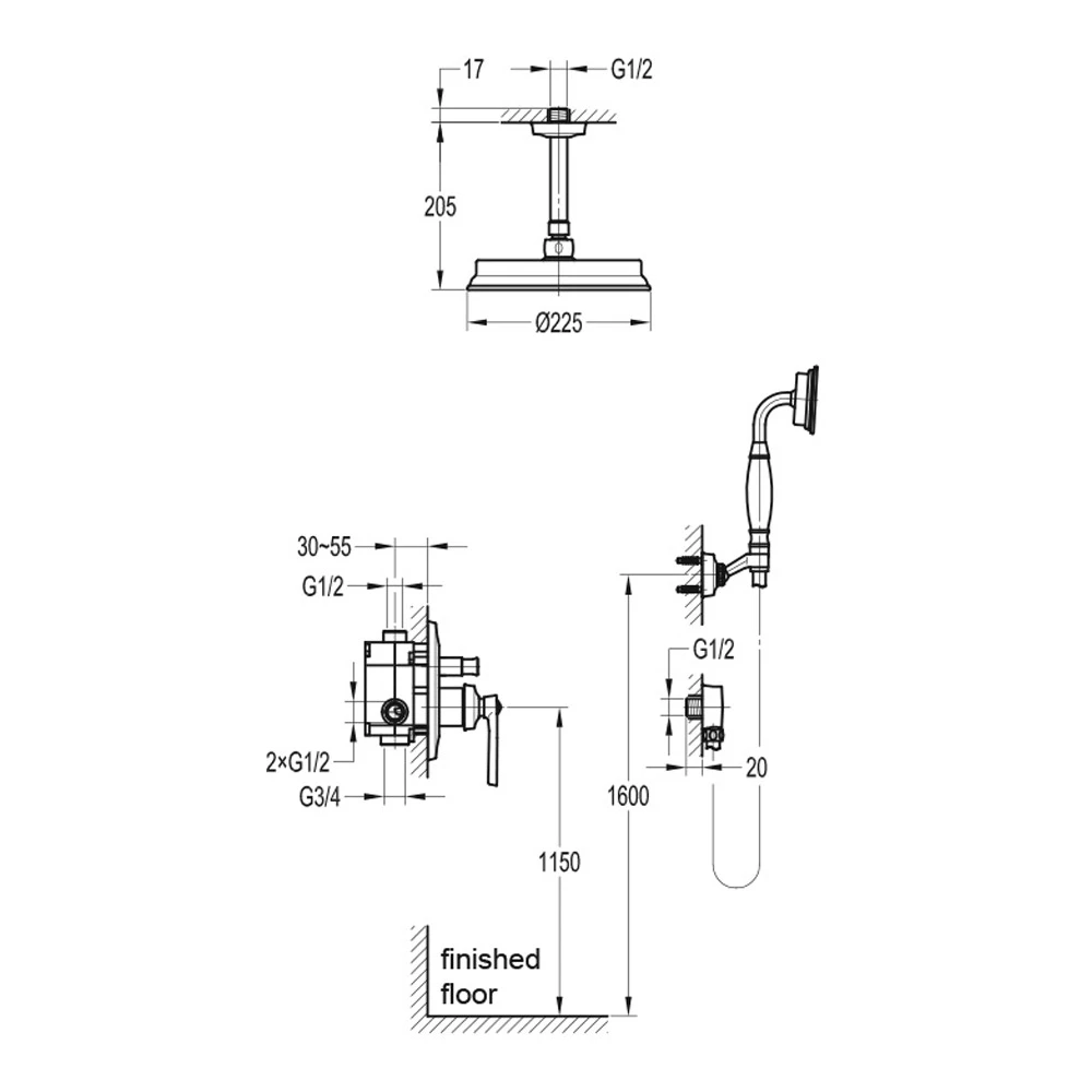 Flova Liberty Concealed Manual Mixer Valve With Ceiling Mounted Rainshower & Handset Kit - Chrome 8 Flova Liberty Concealed Manual Mixer Valve With Ceiling Mounted Rainshower & Handset Kit - Chrome - Image 6