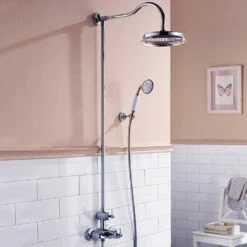 Flova Liberty Exposed Thermostatic Shower Column With Overhead Rainshower & Handset Kit - Chrome