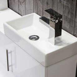 Maisie Compact Wall Mounted 400mm Cloakroom Vanity Unit And Basin - White Gloss -TAP WAREHOUSE Shop maisie 400mm basin w side mounted 1 tap hole white