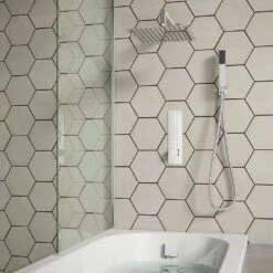 Mason Concealed Thermostatic Push Button Shower Valve, 300mm Fixed Shower Head, Handset & Overflow Bath Filler - 380mm Wall Arm