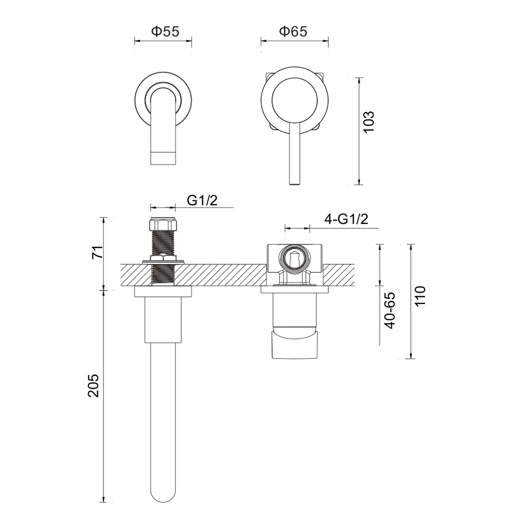 Proflow Fusion 2 Hole Wall Mounted Basin Tap 4 Proflow Fusion 2 Hole Wall Mounted Basin Tap - Image 2
