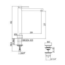 Miller Polished Brass Tall Mono Basin Mixer With Free Flow Waste 7 Miller Polished Brass Tall Mono Basin Mixer With Free Flow Waste -TAP WAREHOUSE Shop miller tall mono basin mixer technical drawing 1