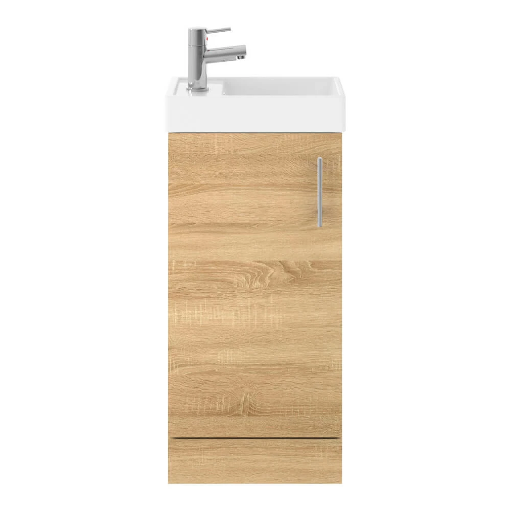 Minnie 400mm Floorstanding Cloakroom Vanity Unit & Basin - Natural Oak 4 Minnie 400mm Floorstanding Cloakroom Vanity Unit & Basin - Natural Oak - Image 2