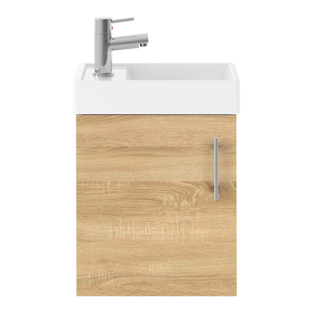 Minnie 400mm Wall Mounted Cloakroom Vanity Unit & Basin - Natural Oak 4 Minnie 400mm Wall Mounted Cloakroom Vanity Unit & Basin - Natural Oak - Image 2