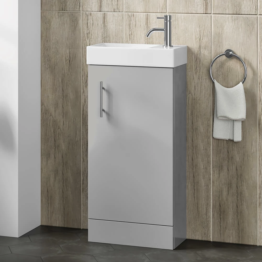 Minnie 400mm Floorstanding Cloakroom Vanity Unit & Basin - Gloss Grey Mist 3 Minnie 400mm Floorstanding Cloakroom Vanity Unit & Basin - Gloss Grey Mist