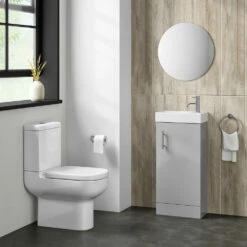 Minnie 400mm Floorstanding Cloakroom Vanity Unit & Basin - Gloss Grey Mist 9 Minnie 400mm Floorstanding Cloakroom Vanity Unit & Basin - Gloss Grey Mist -TAP WAREHOUSE Shop minnie 400mm floorstanding cloakroom unit gloss grey mist lifestyle2