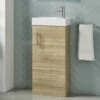 Minnie 400mm Floorstanding Cloakroom Vanity Unit & Basin - Natural Oak -TAP WAREHOUSE Shop minnie 400mm floorstanding cloakroom unit naturak oak lifestyle1