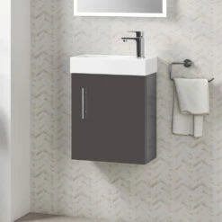 Minnie 400mm Wall Mounted Cloakroom Vanity Unit & Basin - Gloss Grey