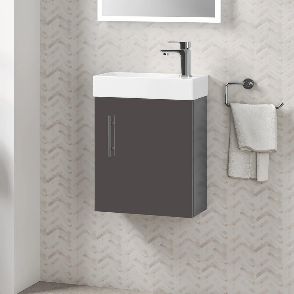Minnie 400mm Wall Mounted Cloakroom Vanity Unit & Basin - Gloss Grey 3 Minnie 400mm Wall Mounted Cloakroom Vanity Unit & Basin - Gloss Grey