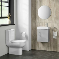 Minnie 400mm Wall Mounted Cloakroom Vanity Unit & Basin - Gloss Grey Mist 8 Minnie 400mm Wall Mounted Cloakroom Vanity Unit & Basin - Gloss Grey Mist -TAP WAREHOUSE Shop minnie 400mm wall mounted cloakroom unit gloss grey mist lifestyle2
