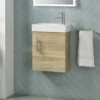 Minnie 400mm Wall Mounted Cloakroom Vanity Unit & Basin - Natural Oak -TAP WAREHOUSE Shop minnie 400mm wall mounted cloakroom unit naturak oak lifestyle1