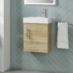 Minnie 400mm Wall Mounted Cloakroom Vanity Unit & Basin - Natural Oak