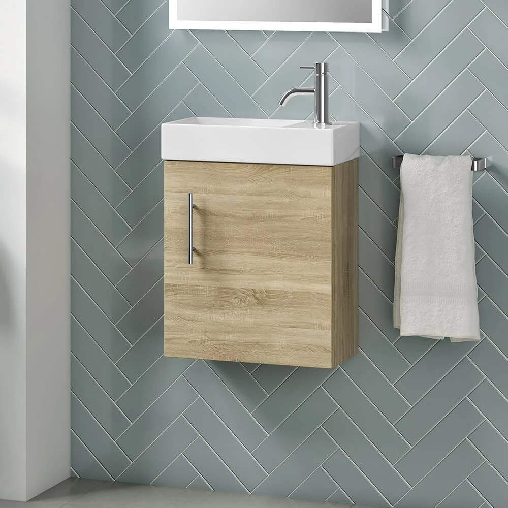 Minnie 400mm Wall Mounted Cloakroom Vanity Unit & Basin - Natural Oak 3 Minnie 400mm Wall Mounted Cloakroom Vanity Unit & Basin - Natural Oak