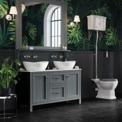 Butler & Rose Audrey 1200mm Floorstanding Countertop Vanity Unit - Spa Grey -TAP WAREHOUSE Shop montpelier 1200 vanity unit spa grey lifestyle