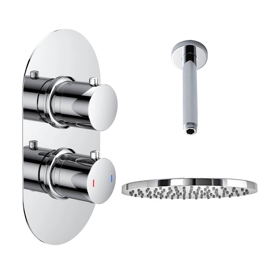 Natasha Concealed Thermostatic Shower Valve & ABS Fixed Shower Head - 150mm Ceiling Shower Arm 4 Natasha Concealed Thermostatic Shower Valve & ABS Fixed Shower Head - 150mm Ceiling Shower Arm - Image 2