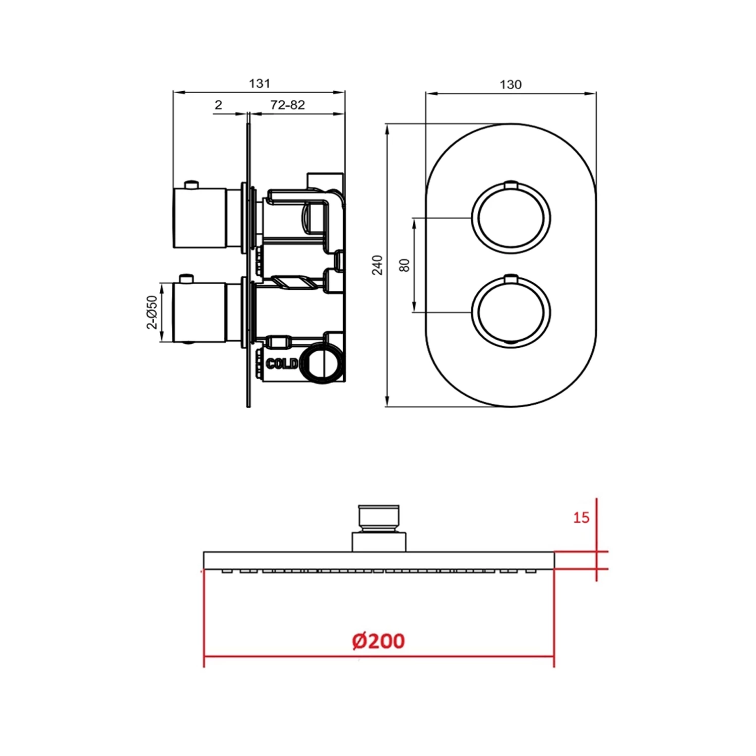 Natasha Concealed Thermostatic Shower Valve & ABS Fixed Shower Head - 150mm Ceiling Shower Arm 9 Natasha Concealed Thermostatic Shower Valve & ABS Fixed Shower Head - 150mm Ceiling Shower Arm - Image 7