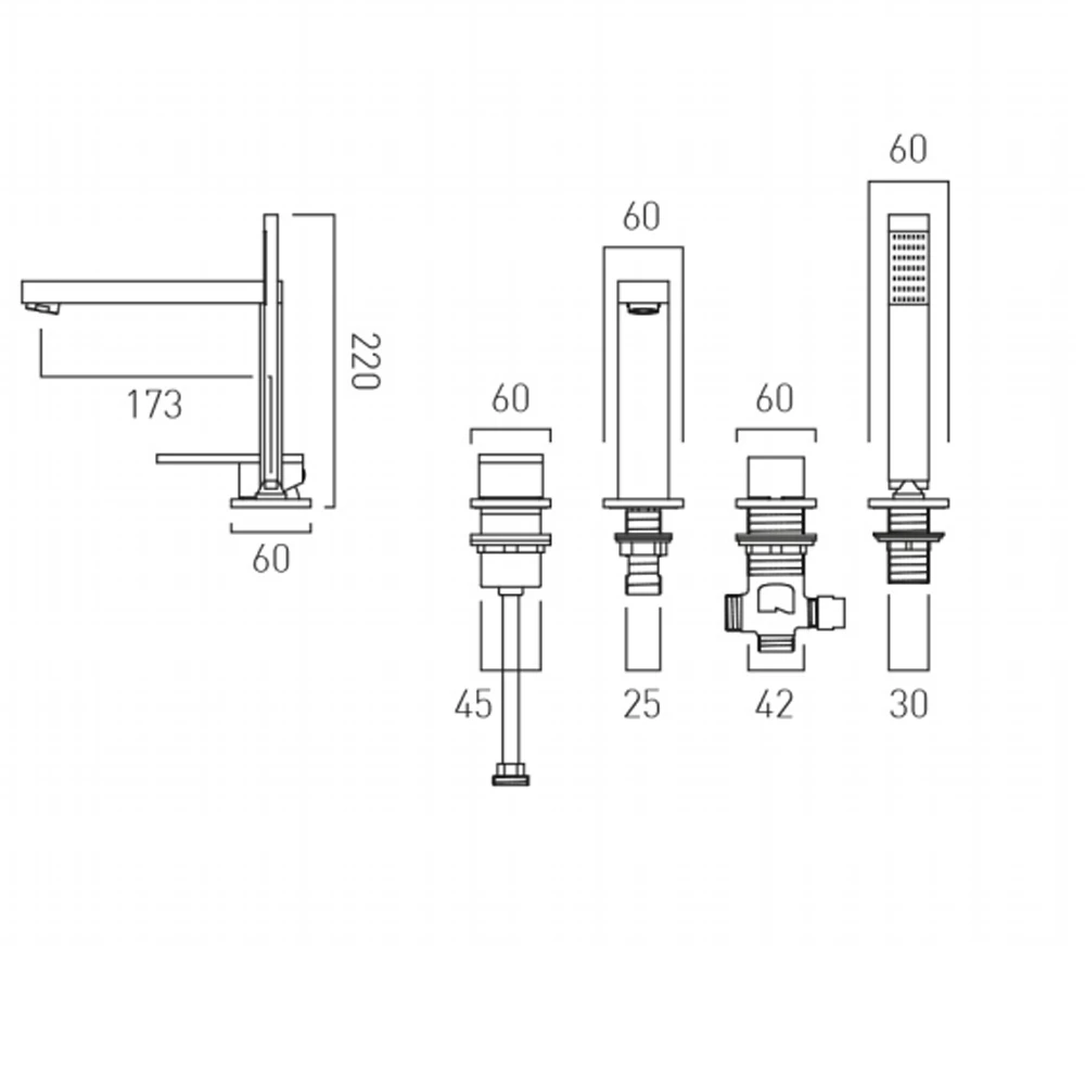 Vado Notion Deck Mounted 4 Hole Bath Shower Mixer With Shower Kit 4 Vado Notion Deck Mounted 4 Hole Bath Shower Mixer With Shower Kit - Image 2
