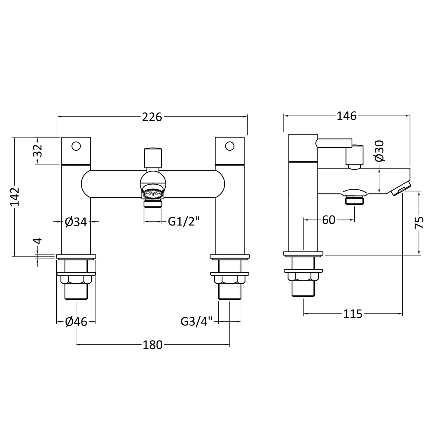 Nuie Series 2 Deck Mounted Bath Mixer Tap With Shower Kit 4 Nuie Series 2 Deck Mounted Bath Mixer Tap With Shower Kit - Image 2