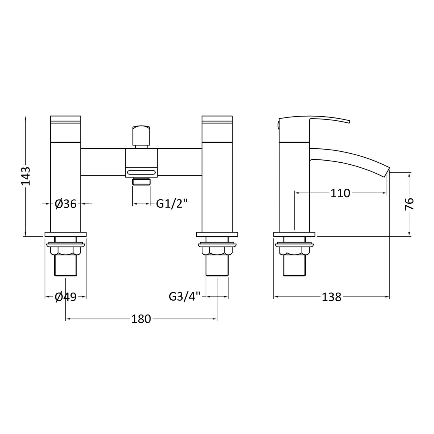 Nuie Sinclair Waterfall Bath Mixer Tap With Shower Kit 4 Nuie Sinclair Waterfall Bath Mixer Tap With Shower Kit - Image 2
