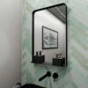 Origins Living City Mirror With Shelf 750 X 500mm - Matt White 2 Origins Living City Mirror With Shelf 750 X 500mm - Matt White -TAP WAREHOUSE Shop origins city mirror shelf 750 500 black lifestyle1