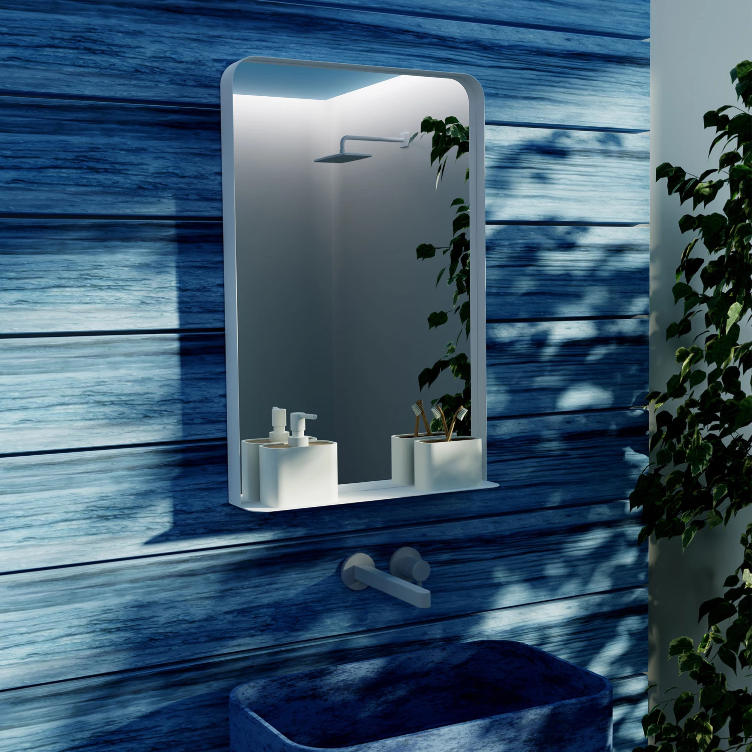 Origins Living City Mirror With Shelf 750 X 500mm - Matt White 4 Origins Living City Mirror With Shelf 750 X 500mm - Matt White - Image 2