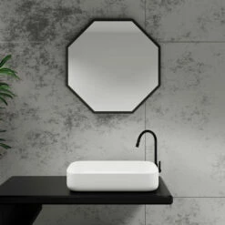 Origins Living Docklands Octagon Mirror 600 X 600mm - Brushed Brass -TAP WAREHOUSE Shop origins docklands octagon mirror black lifestyle1