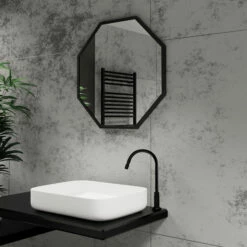 Origins Living Docklands Octagon Mirror 600 X 600mm - Brushed Brass -TAP WAREHOUSE Shop origins docklands octagon mirror black lifestyle2