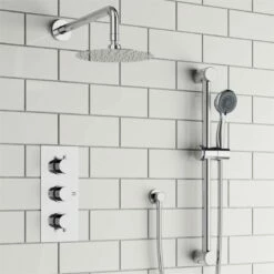 Orla Concealed Shower Valve, 400mm Fixed Head & Slide Rail Kit - 380mm Curved Wall Shower Arm