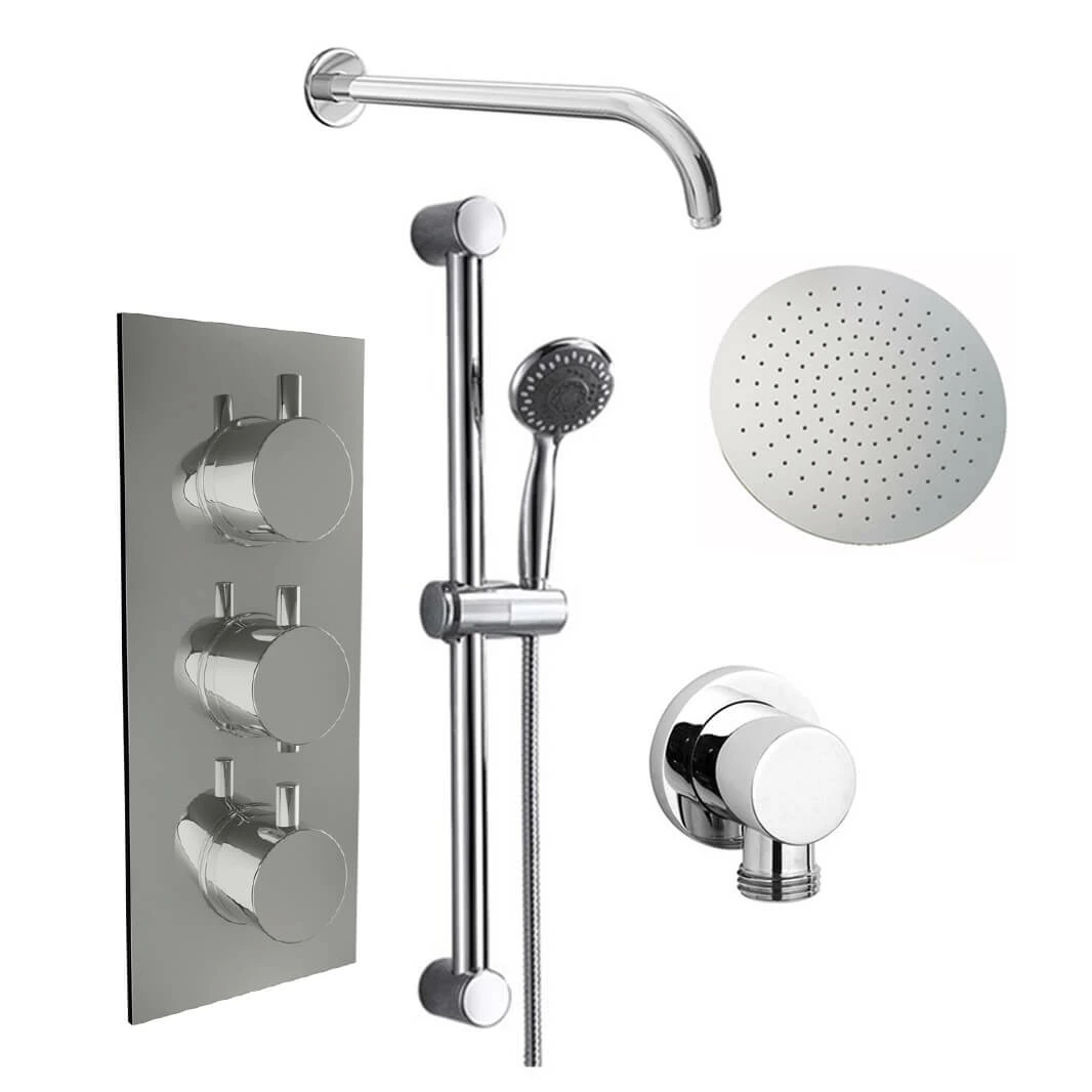 Orla Concealed Shower Valve, 400mm Fixed Head & Slide Rail Kit - 380mm Curved Wall Shower Arm 4 Orla Concealed Shower Valve, 400mm Fixed Head & Slide Rail Kit - 380mm Curved Wall Shower Arm - Image 2