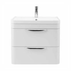 Harbour Grace 600mm Wall Mounted Vanity Unit With Polymarble Basin - White Gloss -TAP WAREHOUSE Shop parade 600 wm cut fornt