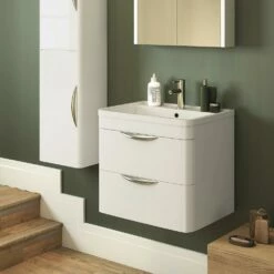 Harbour Grace 600mm Wall Mounted Vanity Unit With Polymarble Basin - White Gloss -TAP WAREHOUSE Shop parade 600 wm hero 3