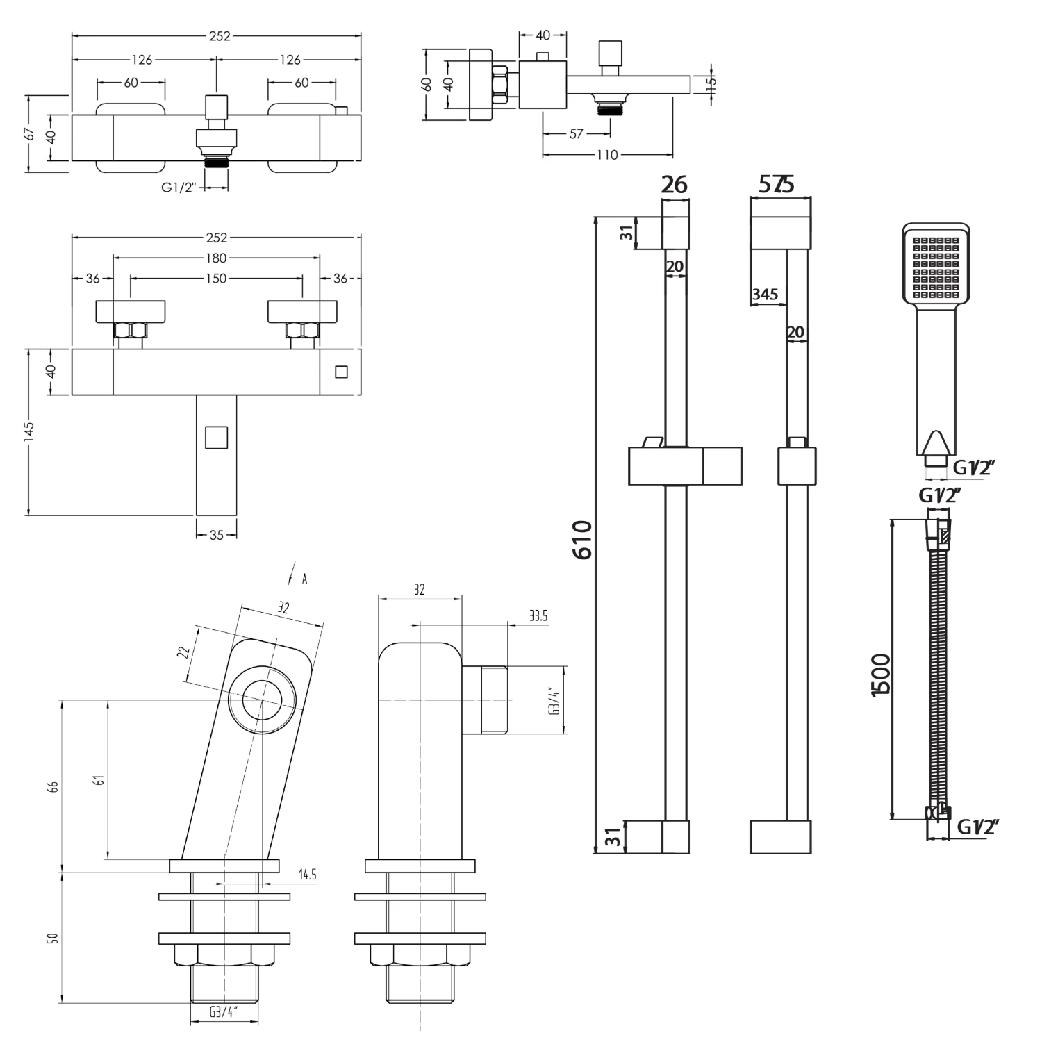 Parker Deck Mounted Thermostatic Bath Shower Mixer & Slide Rail Kit 5 Parker Deck Mounted Thermostatic Bath Shower Mixer & Slide Rail Kit - Image 3