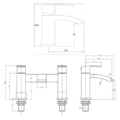 Vellamo City Waterfall Basin Mixer & Bath Filler Value Pack 9 Vellamo City Waterfall Basin Mixer & Bath Filler Value Pack -TAP WAREHOUSE Shop pek 001 003 bundle technical drawing