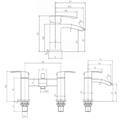 Vellamo City Waterfall Basin Mixer & Bath Shower Mixer Pack 9 Vellamo City Waterfall Basin Mixer & Bath Shower Mixer Pack -TAP WAREHOUSE Shop pek 001 pek 002 bundle technical drawing2