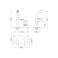 Hudson Reed Tec Lever Wall Mounted Bath/Basin Filler 7 Hudson Reed Tec Lever Wall Mounted Bath/Basin Filler -TAP WAREHOUSE Shop pk328 technical drawing