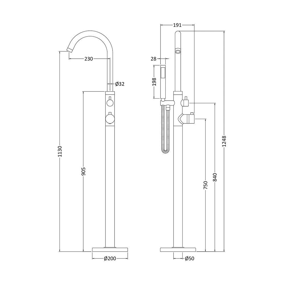 Hudson Reed Thermostatic Single Lever Floor Standing Bath Shower Mixer With Shower Handset And Hose 4 Hudson Reed Thermostatic Single Lever Floor Standing Bath Shower Mixer With Shower Handset And Hose - Image 2