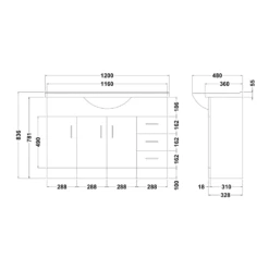 Vellamo Alpine 1200mm White Gloss Floor Standing Vanity Unit & Basin 13 Vellamo Alpine 1200mm White Gloss Floor Standing Vanity Unit & Basin -TAP WAREHOUSE Shop premier mayford floorstanding 1200mm vanity basin vty1200 technical drawing