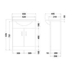 Vellamo Alpine 650mm Floorstanding Vanity Unit & Basin - Gloss White 15 Vellamo Alpine 650mm Floorstanding Vanity Unit & Basin - Gloss White -TAP WAREHOUSE Shop premier mayford floorstanding 650mm vanity basin vty650 technical drawing