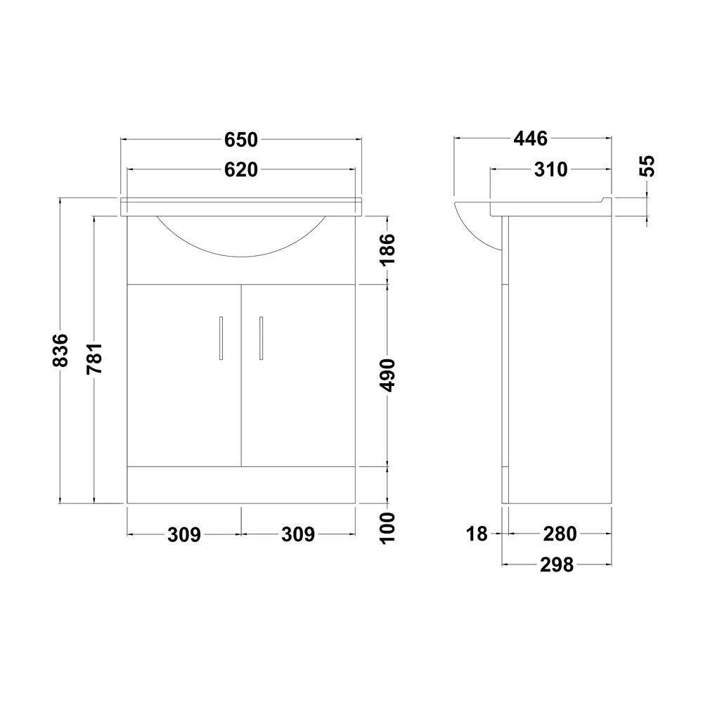 Vellamo Alpine 650mm Floorstanding Vanity Unit & Basin - Gloss White 9 Vellamo Alpine 650mm Floorstanding Vanity Unit & Basin - Gloss White - Image 7