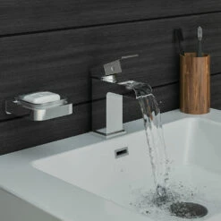 Vellamo Reve Waterfall Basin Mixer Tap & Waste 11 Vellamo Reve Waterfall Basin Mixer Tap & Waste -TAP WAREHOUSE Shop primary vellamo reve waterfall mono basin mixer tap lifestyle2