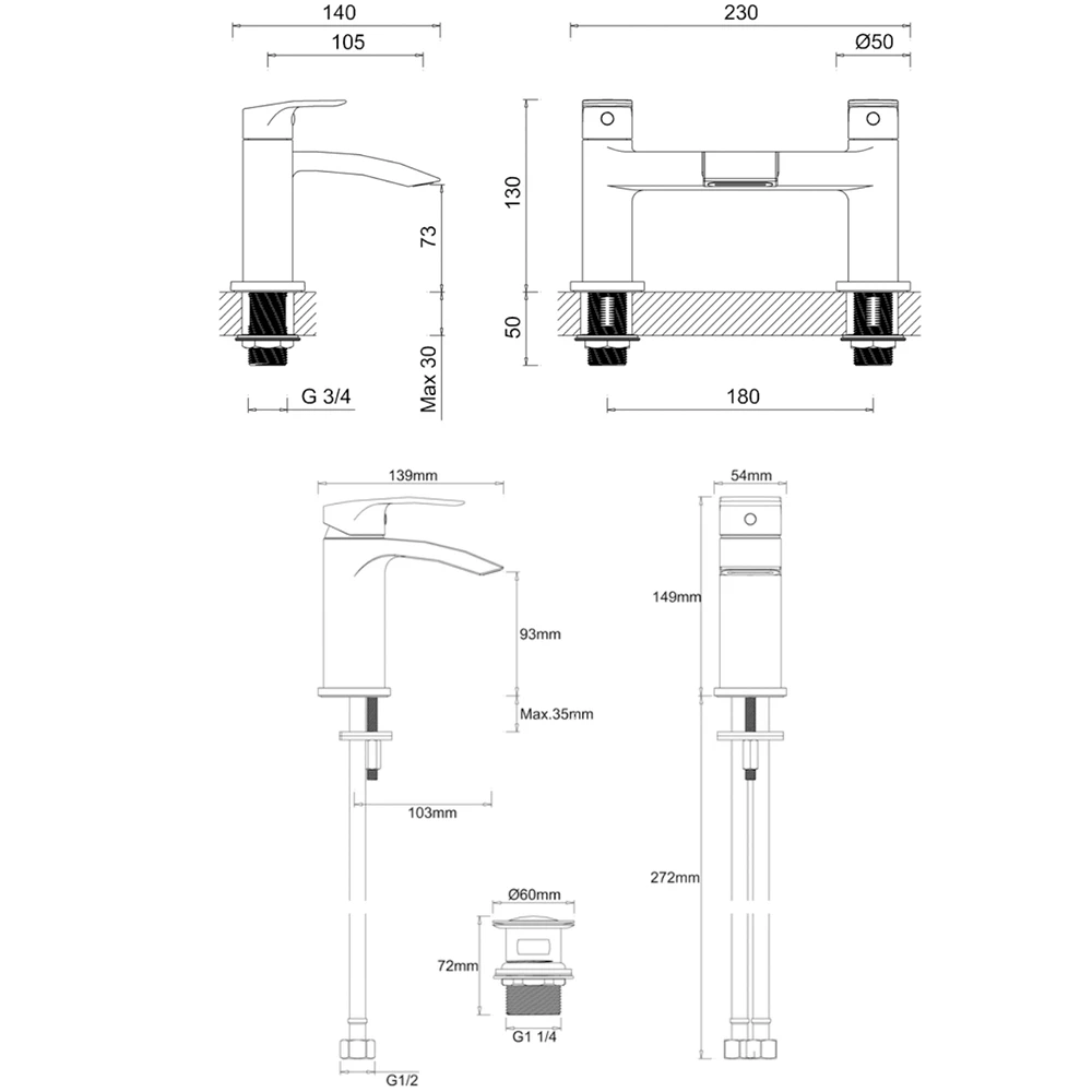 Proflow Tiera Basin Mixer With Clicker Waste & Bath Filler Value Pack 7 Proflow Tiera Basin Mixer With Clicker Waste & Bath Filler Value Pack - Image 5