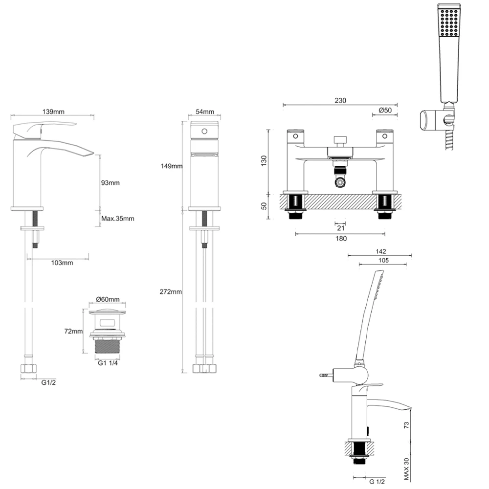 Proflow Tiera Basin Mixer With Clicker Waste & Bath Shower Mixer Value Pack 7 Proflow Tiera Basin Mixer With Clicker Waste & Bath Shower Mixer Value Pack - Image 5