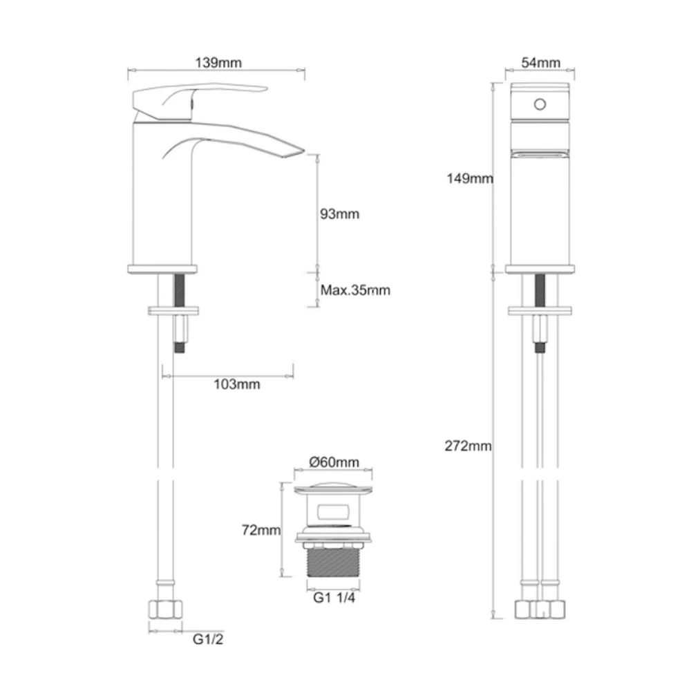 Proflow Tiera Waterfall Basin Mixer With Clicker Waste 5 Proflow Tiera Waterfall Basin Mixer With Clicker Waste - Image 4