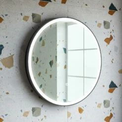 Noir LED Illuminated Round Black Framed Mirror With Demister Pad & Colour Change LEDs - 600mm