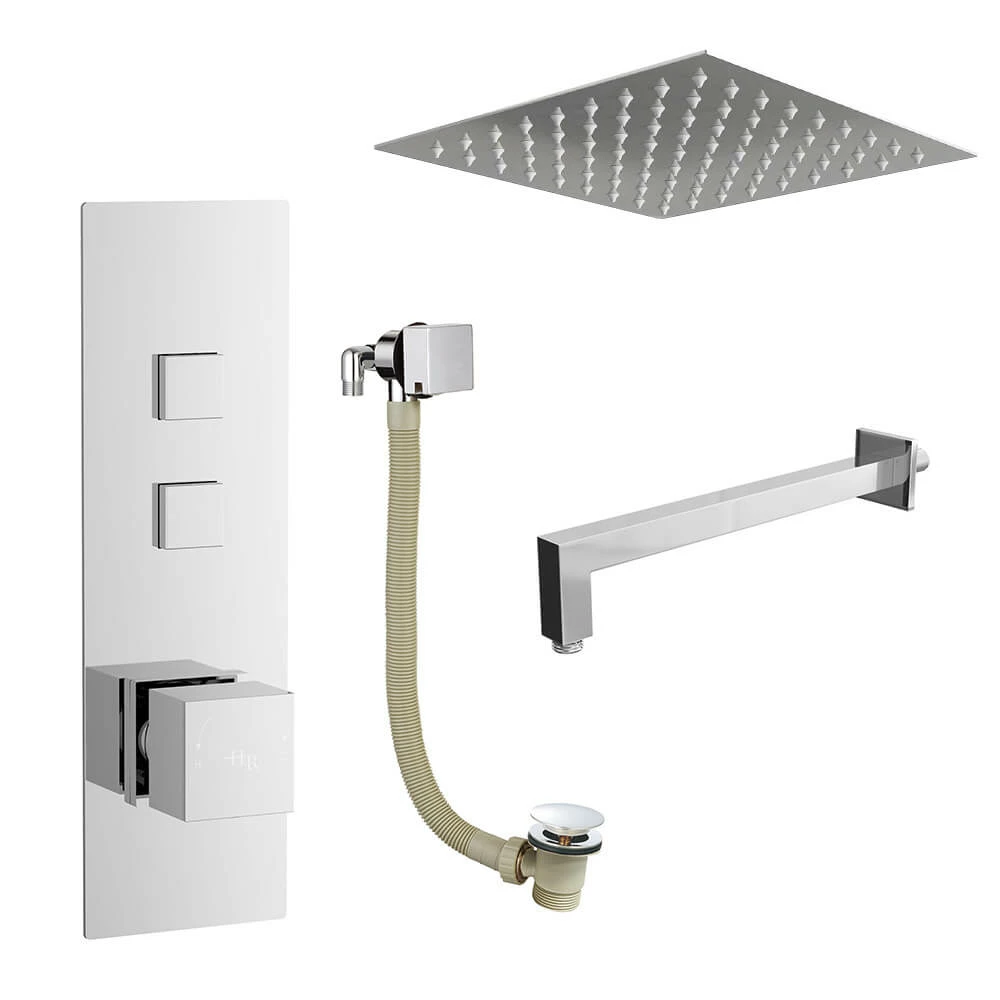 Ross Concealed Thermostatic Push Button Shower Valve, 400mm Fixed Head & Overflow Bath Filler - 300mm Wall Arm 4 Ross Concealed Thermostatic Push Button Shower Valve, 400mm Fixed Head & Overflow Bath Filler - 300mm Wall Arm - Image 2