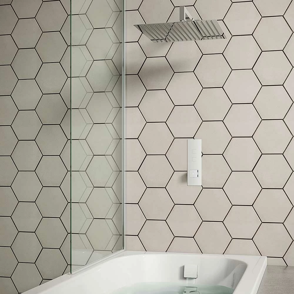 Ross Concealed Thermostatic Push Button Shower Valve, 400mm Fixed Head & Overflow Bath Filler - 300mm Wall Arm 3 Ross Concealed Thermostatic Push Button Shower Valve, 400mm Fixed Head & Overflow Bath Filler - 300mm Wall Arm